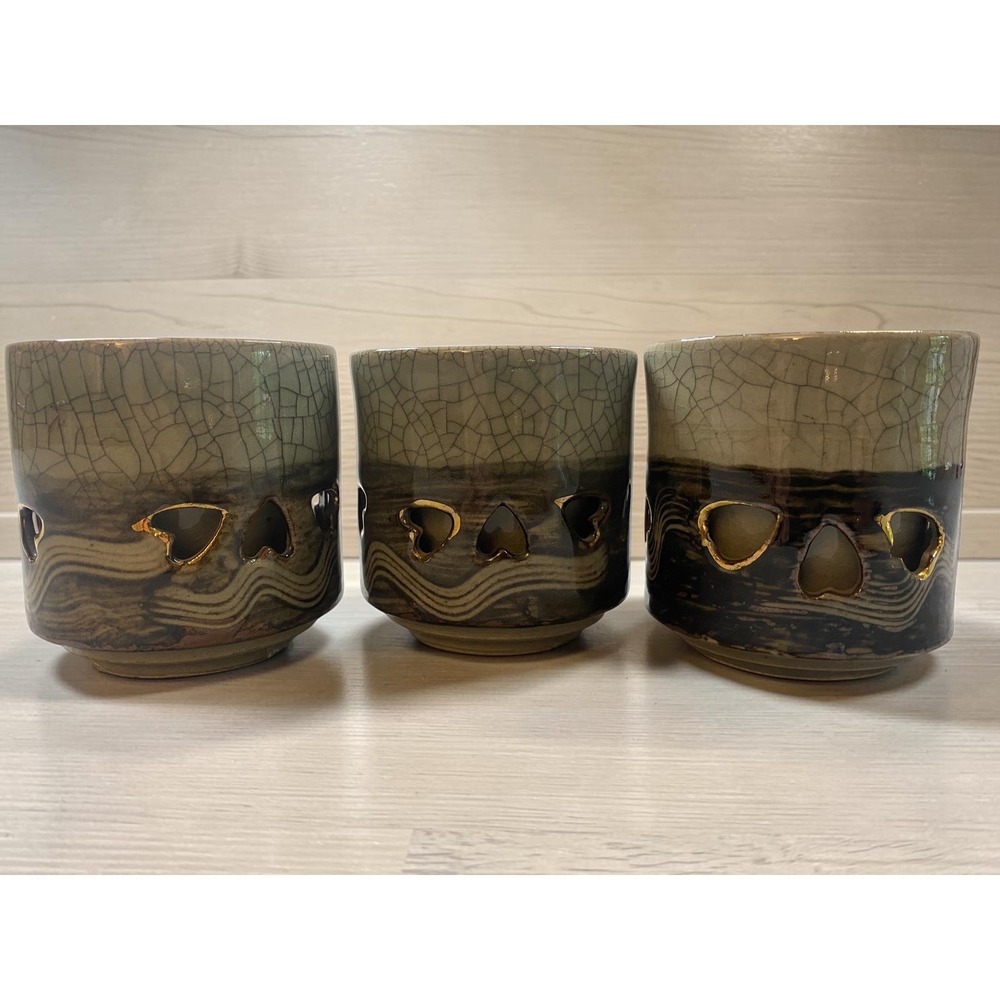Otagiri Somayaki Japan‎ Double Wall Soma Ware Cups Lot of 3 VINTAGE